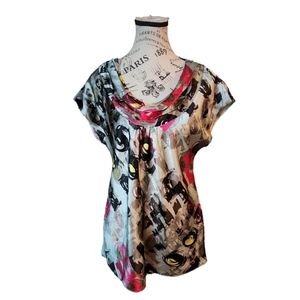 The LimitedClassy Ruffle Neck Black/Pink Blouse Size Small